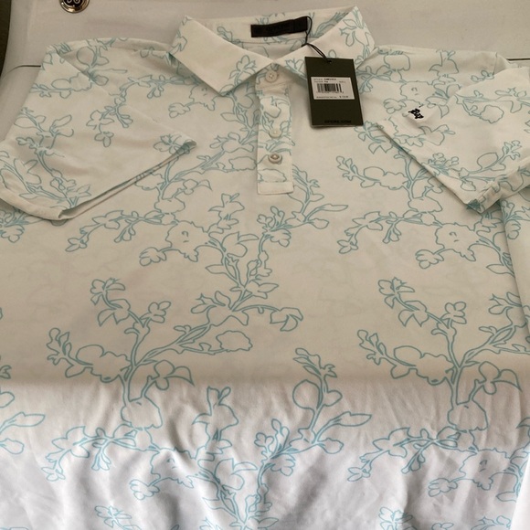 NWT G/Fore Floral White and Blue Men's Polo Shirt size L - Picture 2 of 5